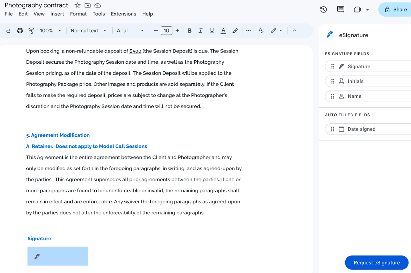 Google e-signature