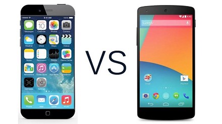 Apple iPhone 6 iOS 8 vs Google Nexus 6 Android 4.5 5.0 Silver