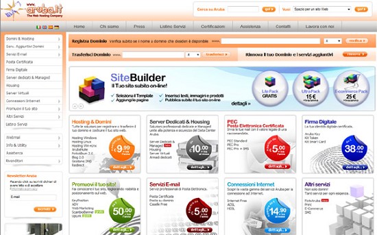 La Home Page del sito di Aruba