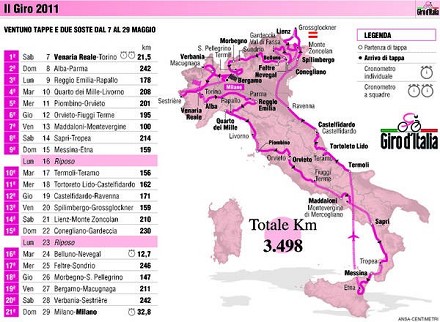 La mappa del Giro d'Italia 2011